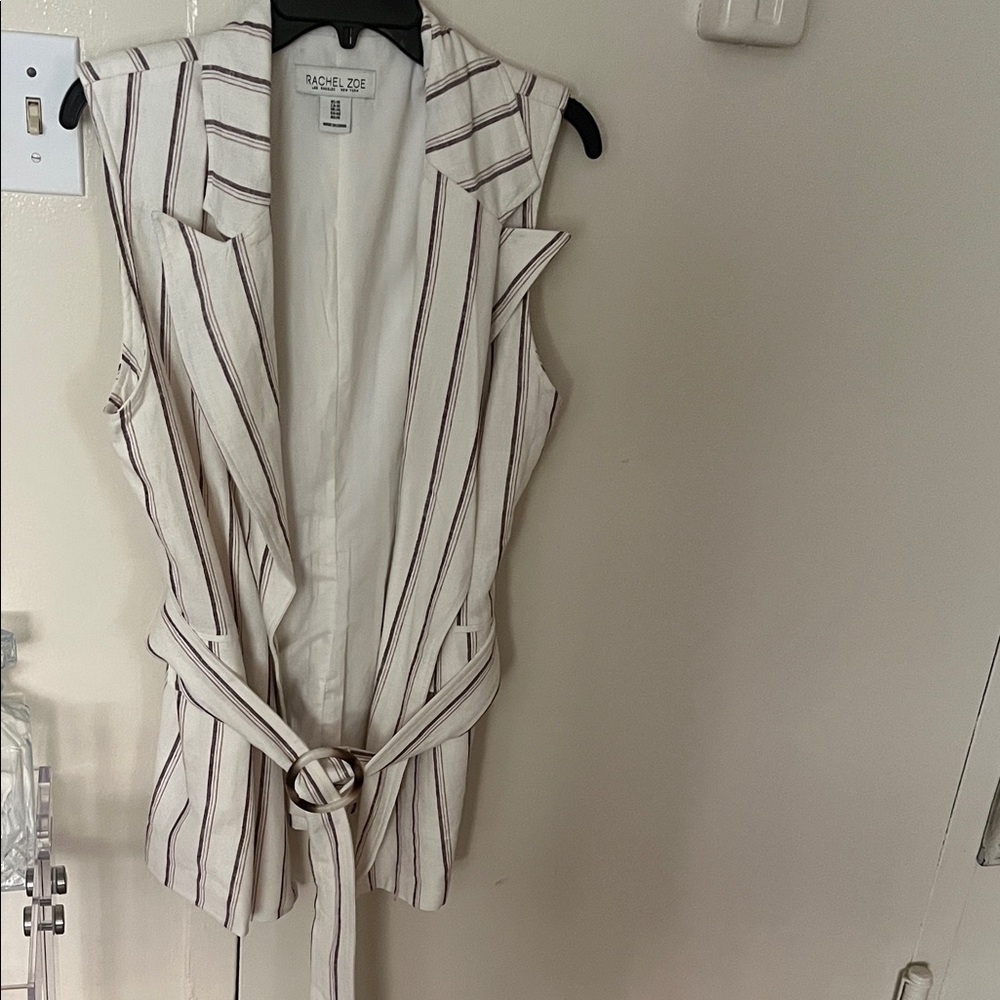 Rachel Zoe Cream and Brown Striped Belted Vest